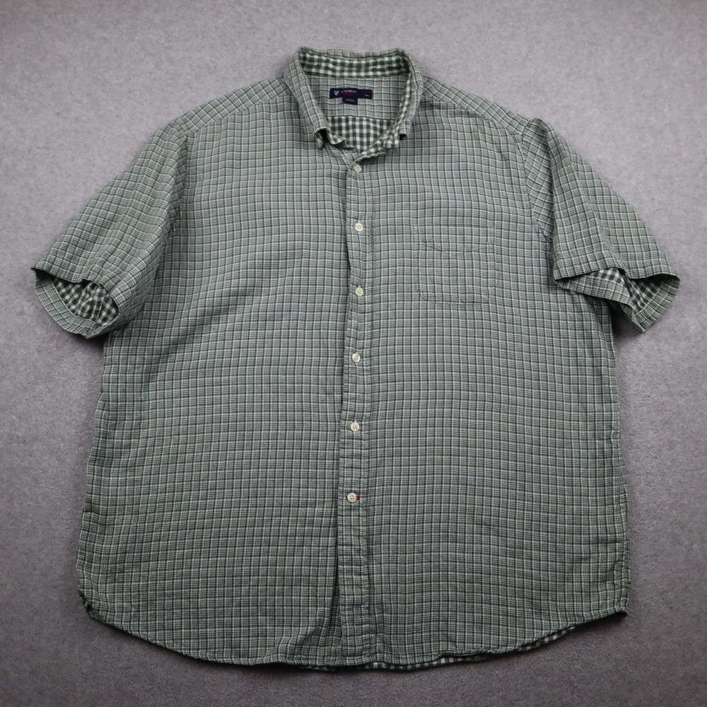 Cremieux Shirt Mens XXL Classics Green White Plaid Short Sleeve Button Down